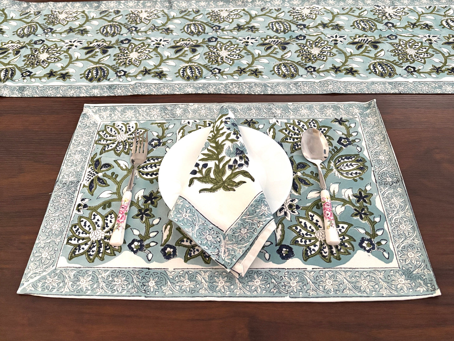 Hand Block printed Dining mats Napkin Runner set