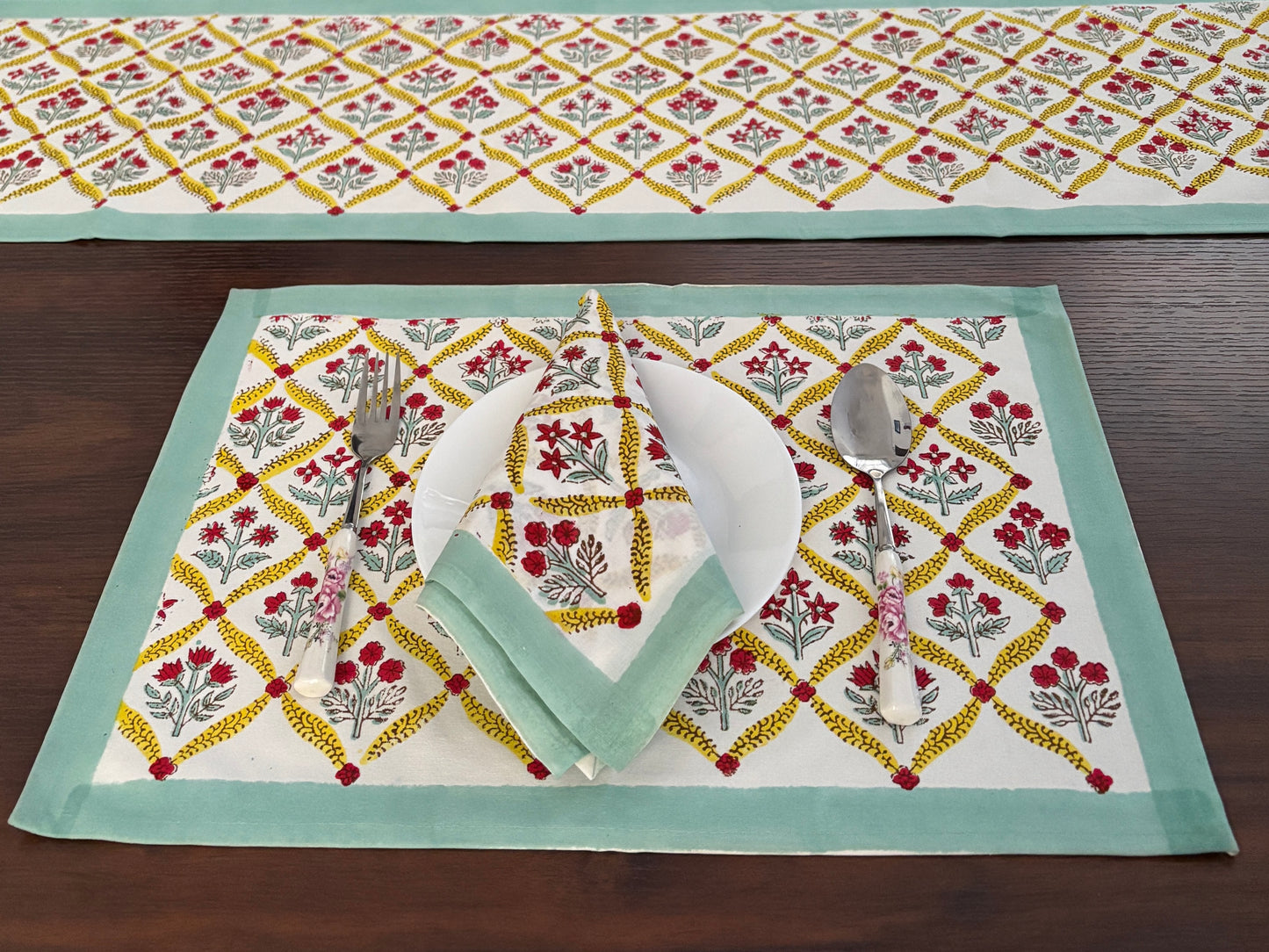 Hand Block printed Dining mats Napkin Runner set