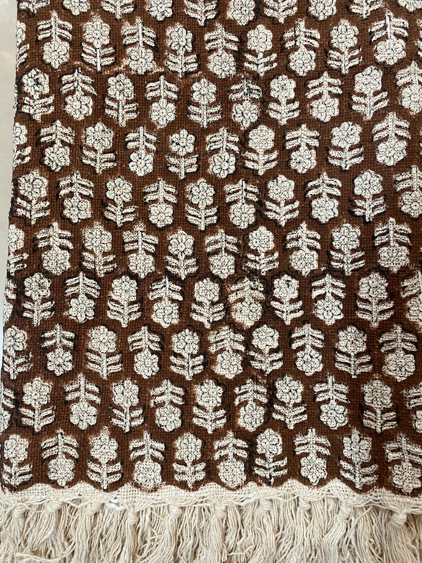 Hand block printed Cotton Sofa Throws - Brown Floral print