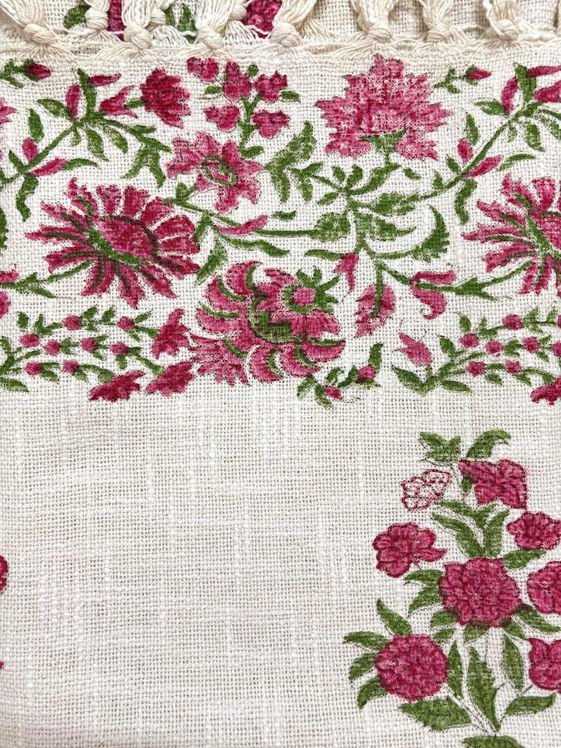 Hand blockprinted Cotton Sofa Throws-Bright Pink Floral