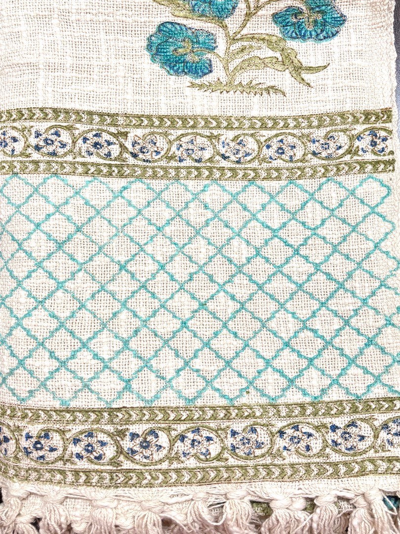 Hand blockprinted Cotton Sofa Throws-Sky Blue Floral