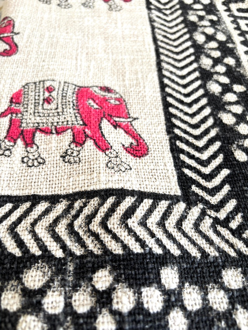 Hand block printed Cotton Sofa Throws-Pink Elephant design