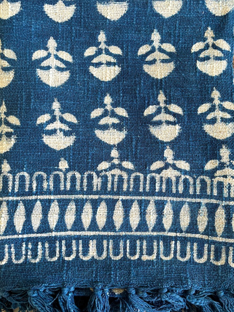 Hand block printed Cotton Sofa Throws-Indigo Floral