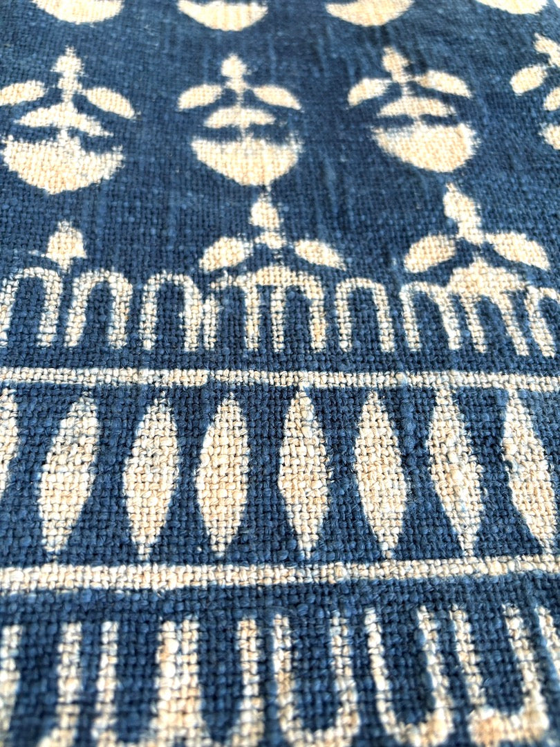 Hand block printed Cotton Sofa Throws-Indigo Floral