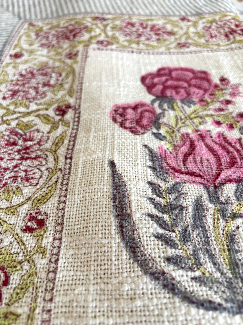 Hand blockprinted Cotton Sofa Throws-Pink Mughlai