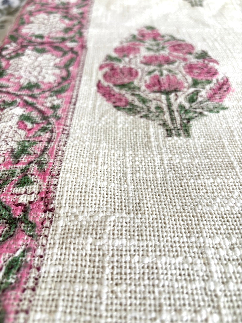 Hand block printed Cotton Sofa Throws-Pink Floral