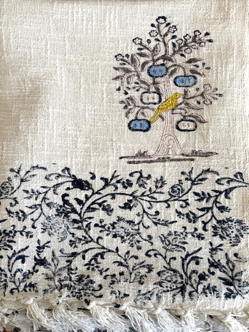 Hand block printed Cotton Sofa Throws-Blue Floral