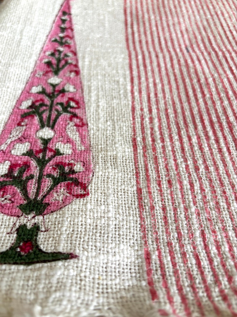 Hand block printed Cotton Sofa Throws-Pink Mughlai