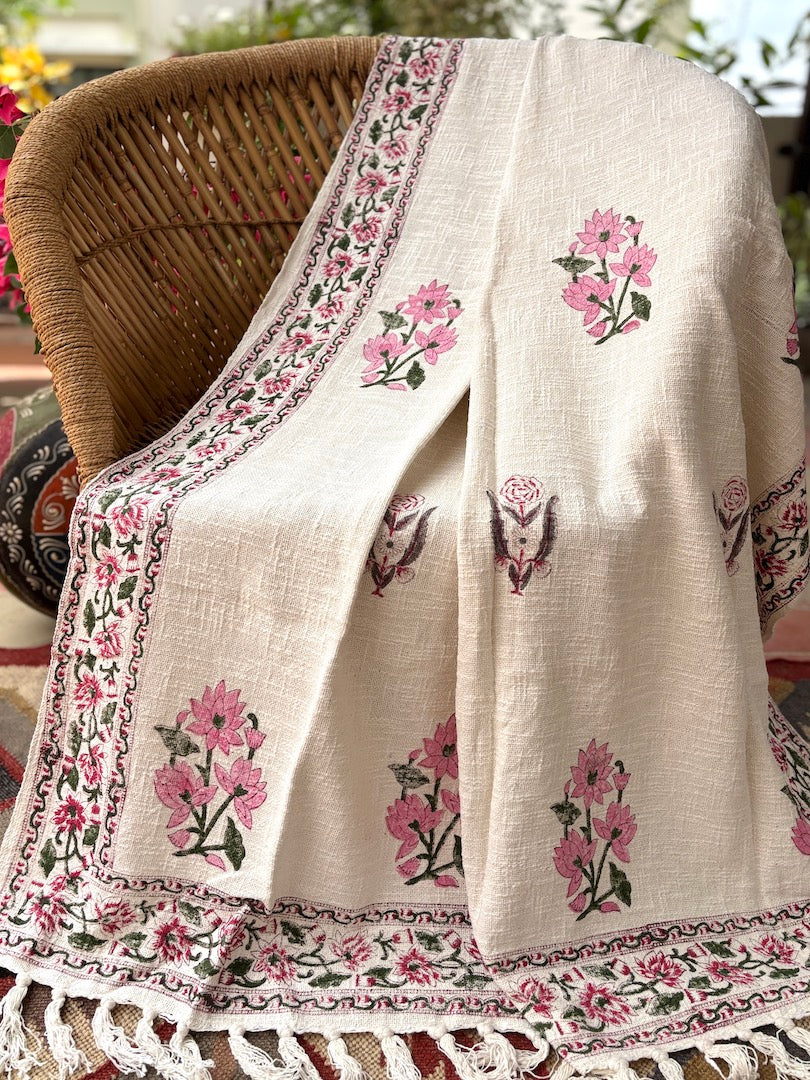 Hand blockprinted Cotton Sofa Throws-Pink Floral