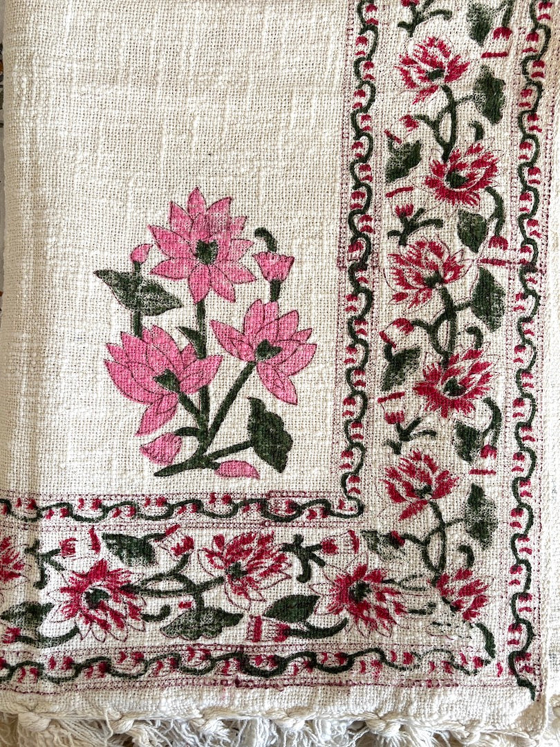 Hand blockprinted Cotton Sofa Throws-Pink Floral