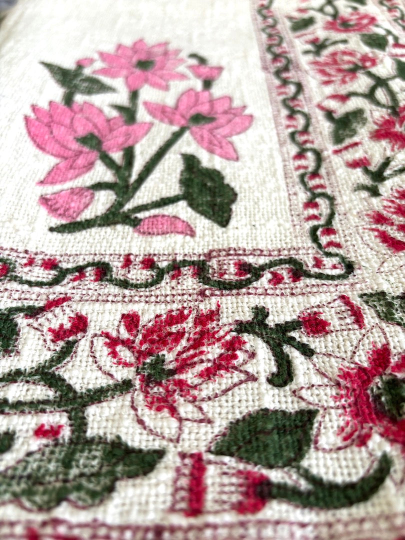 Hand blockprinted Cotton Sofa Throws-Pink Floral