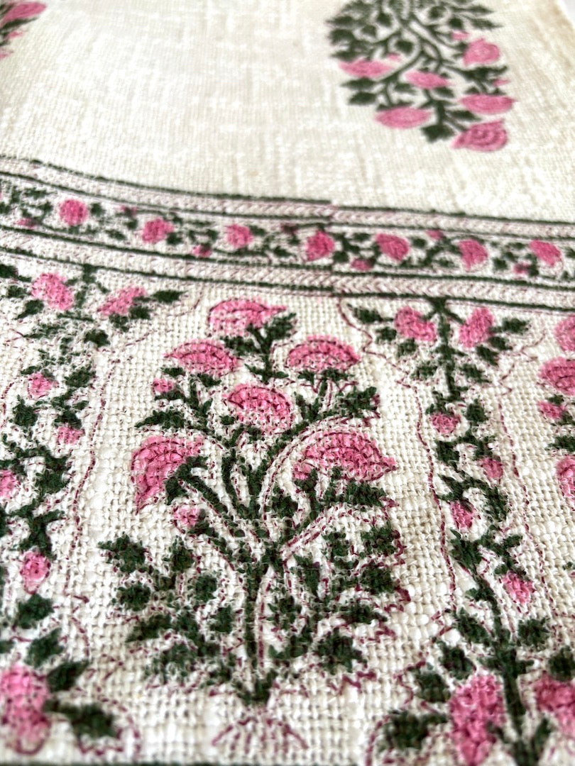 Hand blockprinted Cotton Sofa Throws-Pink Green Floral