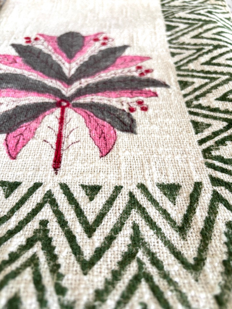 Hand block printed Cotton Sofa Throws-Pink Grey Floral