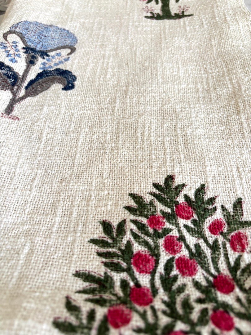 Hand block printed Cotton Sofa Throws-Pink Green Tree