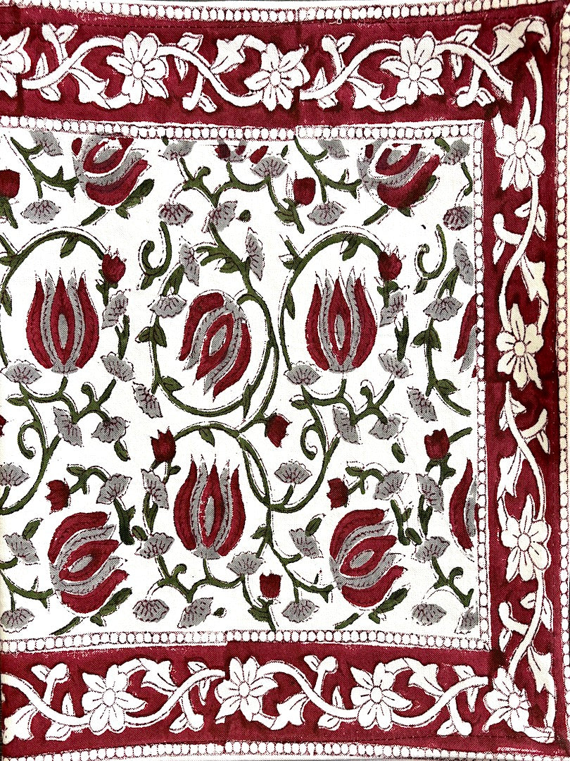 Hand blockprinted table runner | Maroon | Lotus design