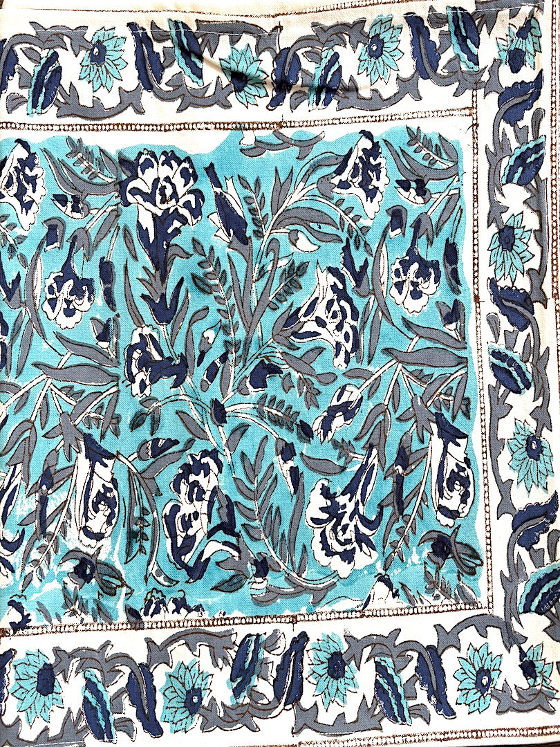 Hand block printed table runner | Blue | Floral design