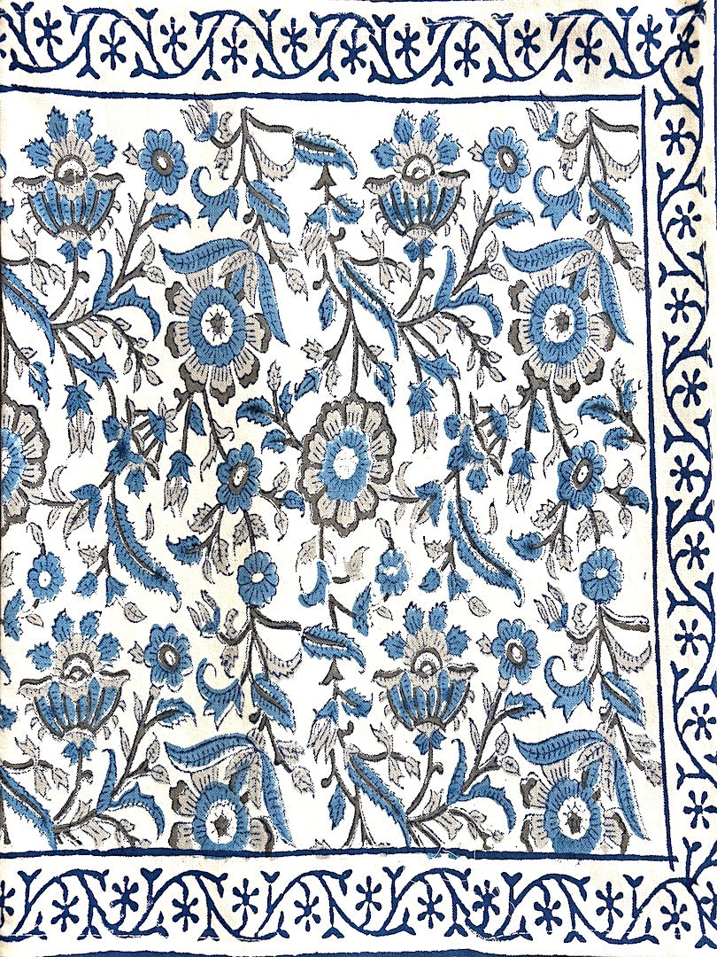 Hand block printed table runner | Blue Grey| Floral design