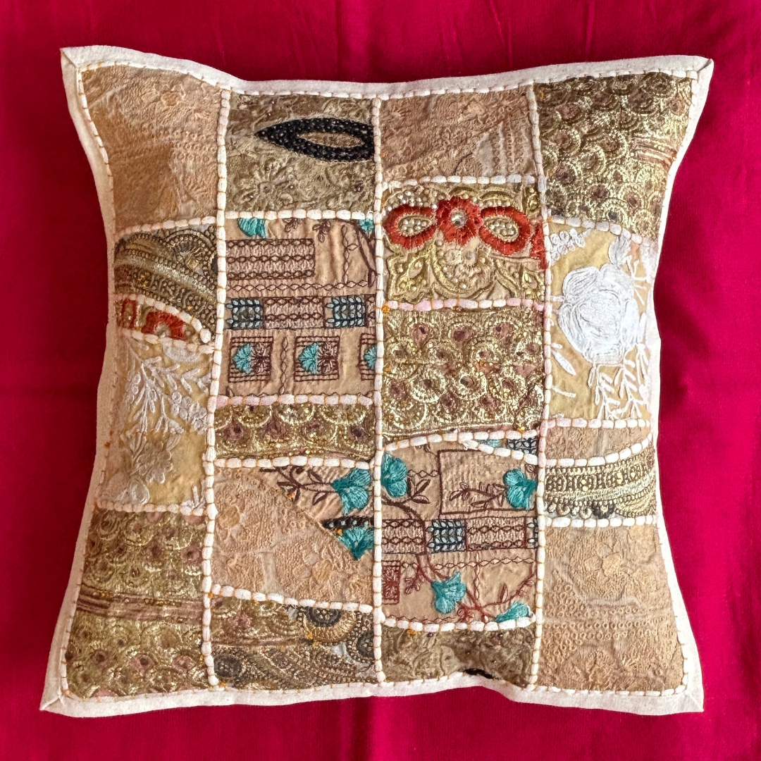 Barmeri Work Embroidery Patchwork Cushion Cover - White