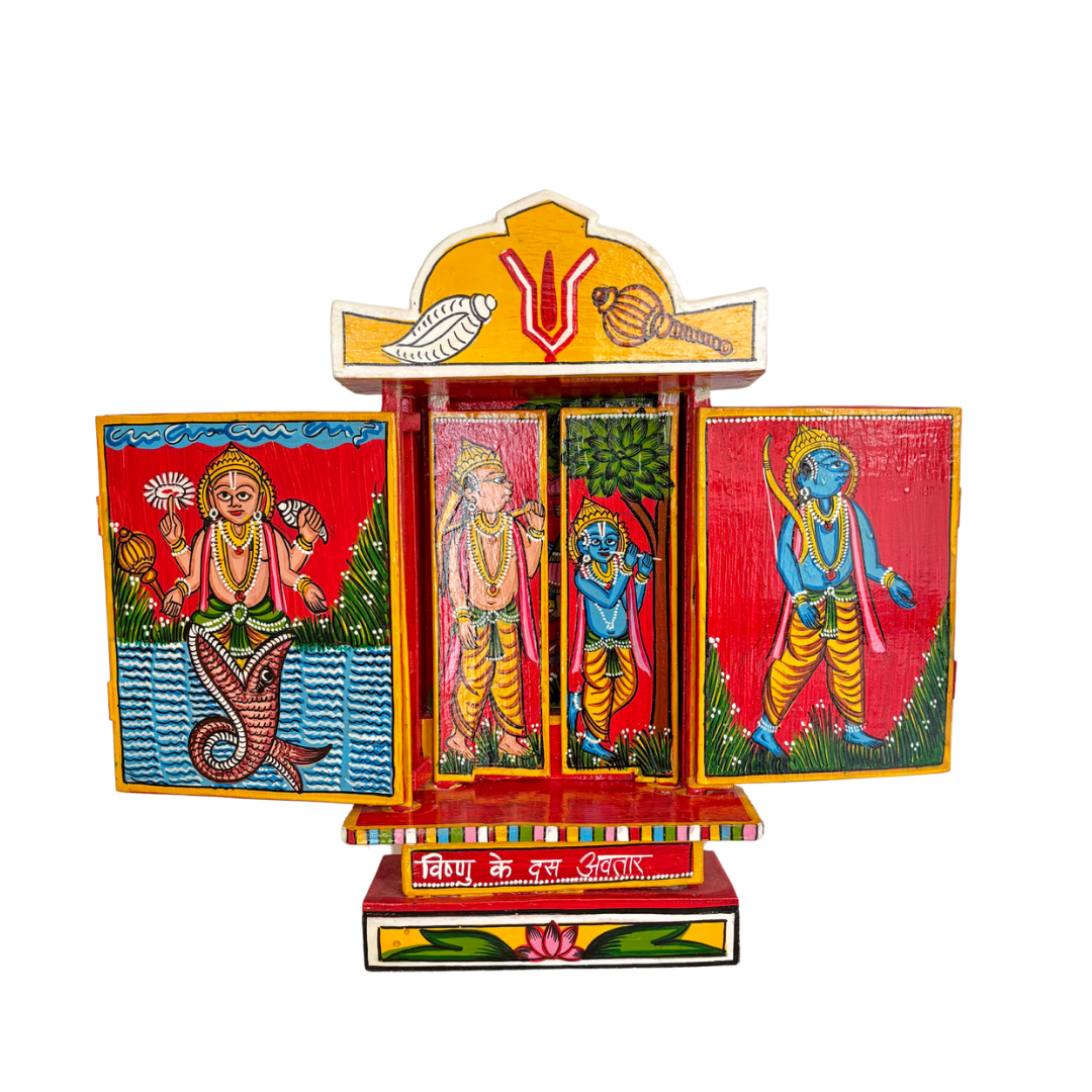 Rajasthani Kaavad Art- Dashavtaar | Large | Orange - Multicolor