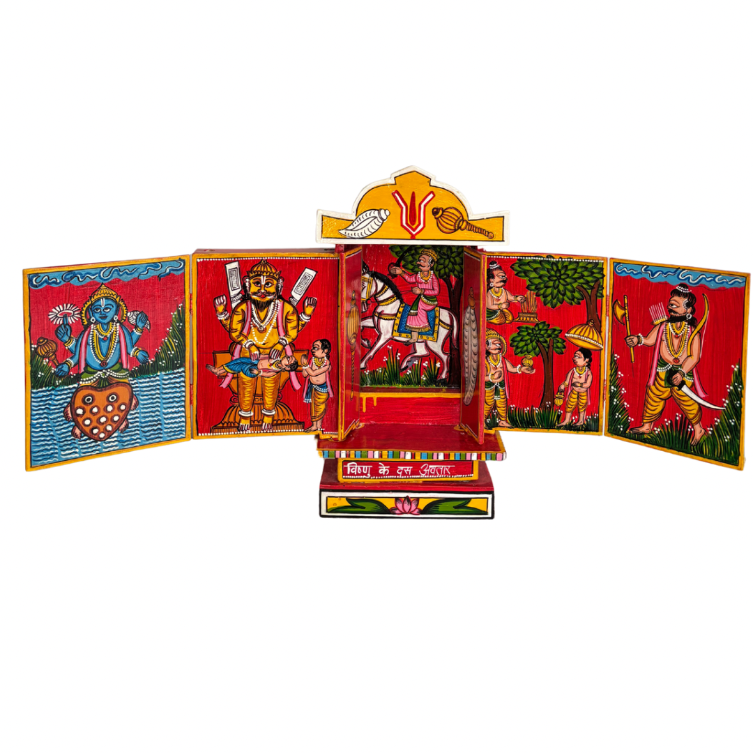 Rajasthani Kaavad Art- Dashavtaar | Large | Orange - Multicolor
