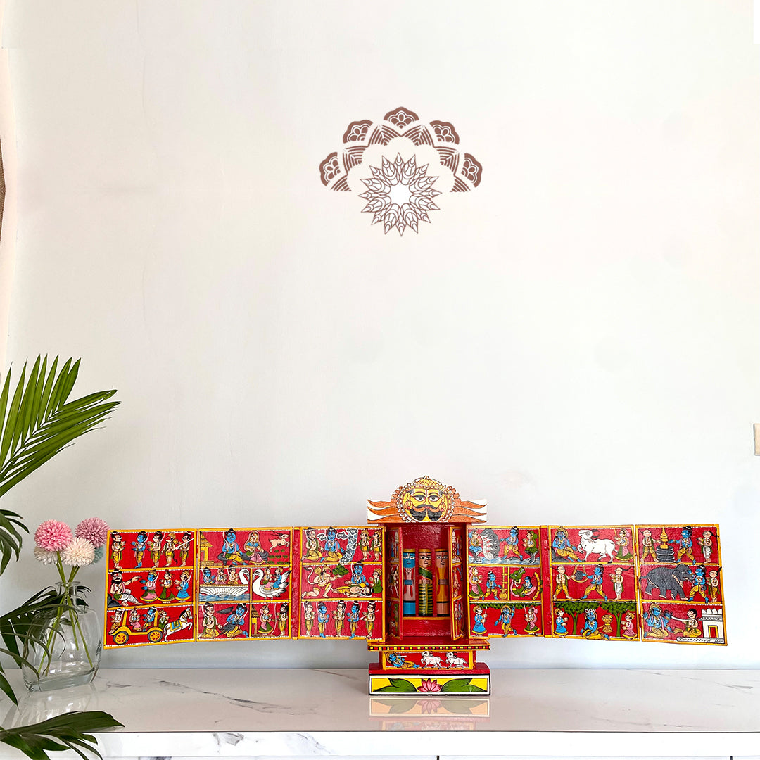 Rajasthani Kaavad Art | Large | Orange - Multicolor