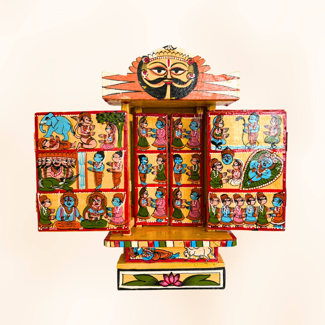 Rajasthani Kaavad Art | 11 inches | Ram Krishna Leela | Yellow Colour