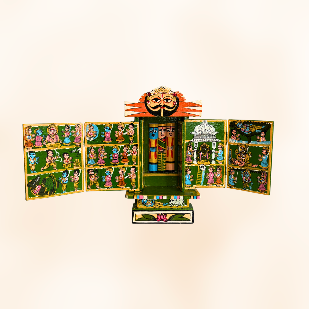 Rajasthani Kaavad Art | 11 inches | Ram Krishna Leela | Green Colour