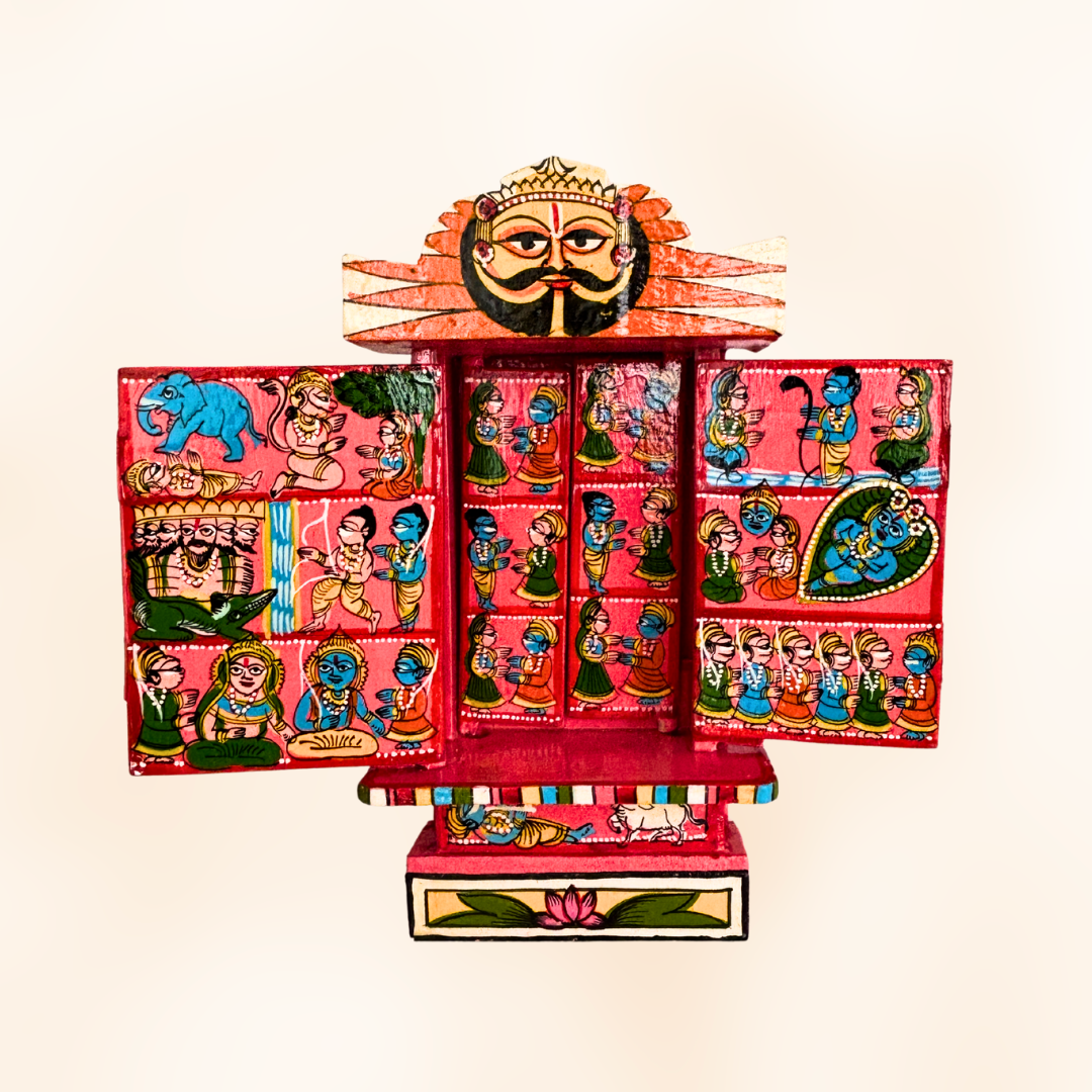 Rajasthani Kaavad Art | 11 inches | Ram Krishna Leela | Pink Colour