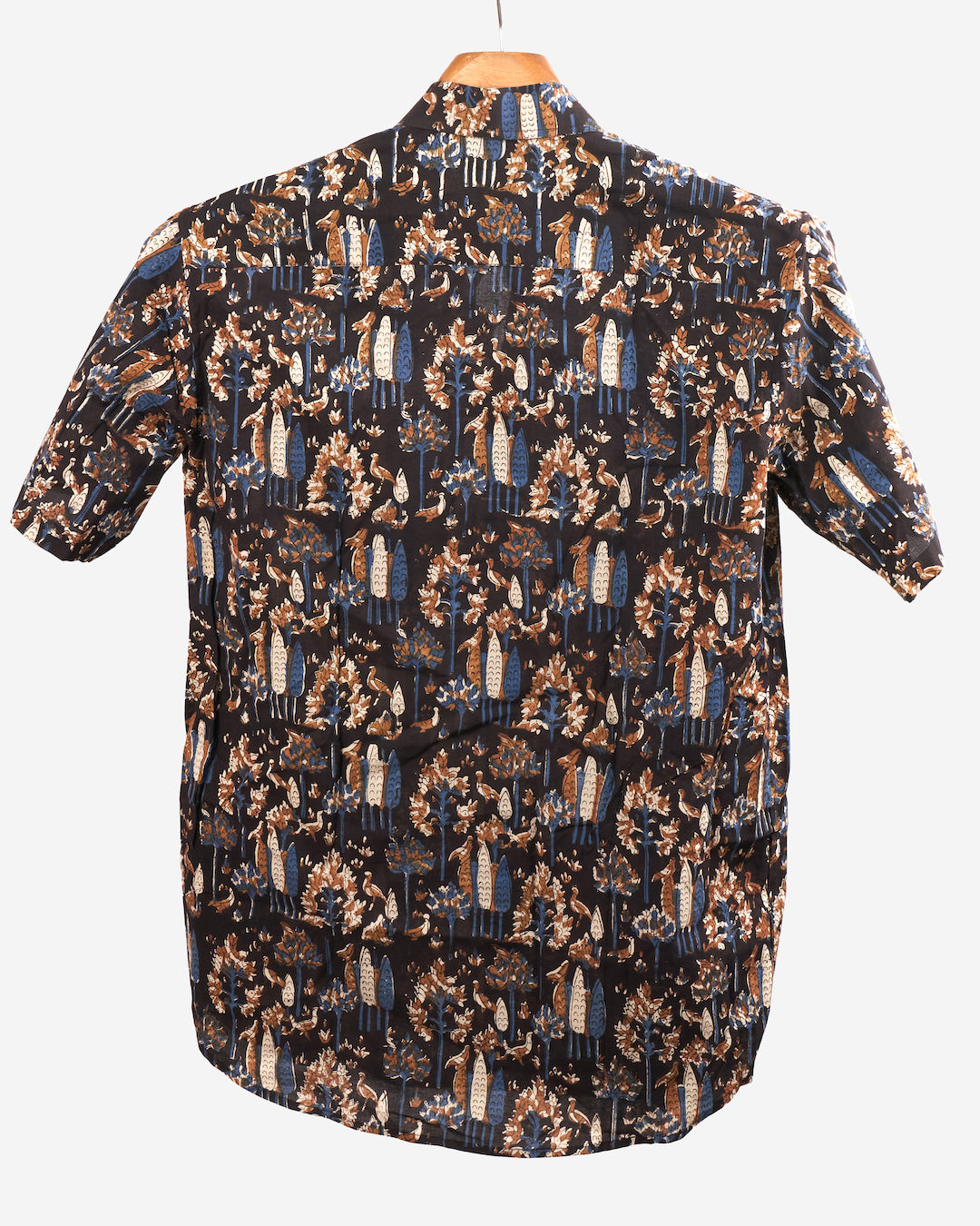 Hand Blockprinted Cotton Half Sleeve Shirt for Men - Regular Fit - Black
