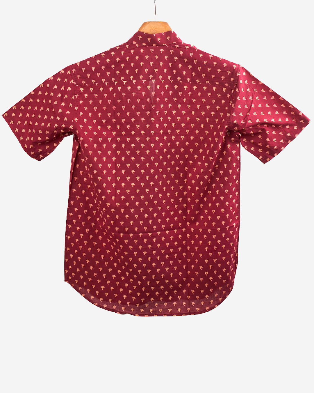 Hand Blockprinted Cotton Half Sleeve Shirt for Men - Regular Fit - Red Small Print