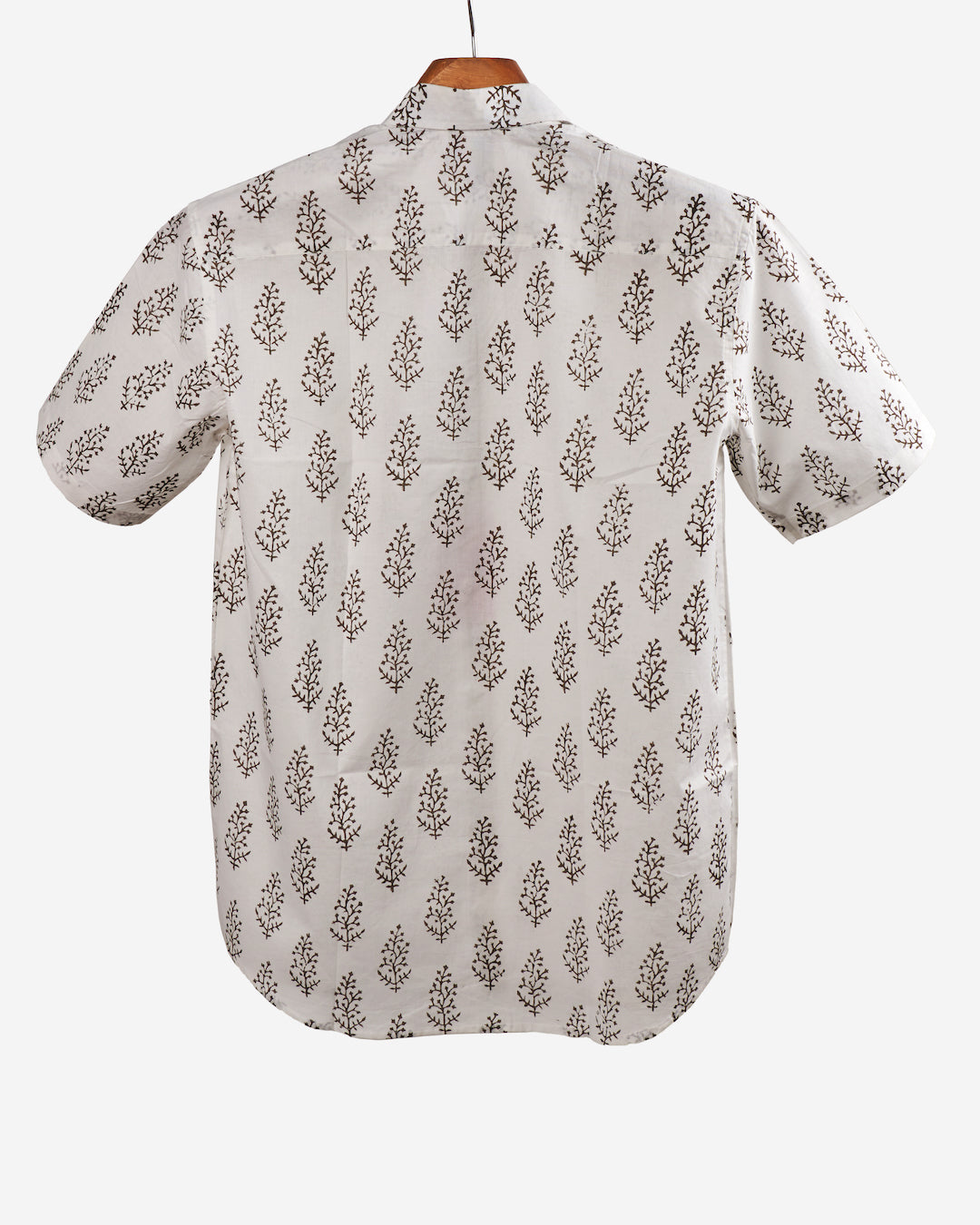 Hand Blockprinted Cotton Half Sleeve Shirt for Men - Regular Fit - White