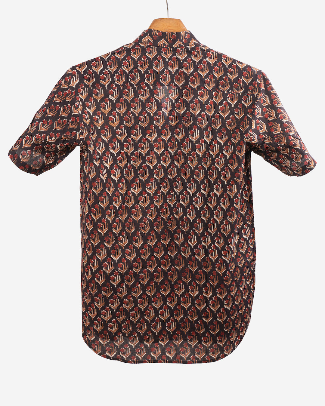 Hand Blockprinted Cotton Half Sleeve Shirt for Men - Regular Fit -Black Floral