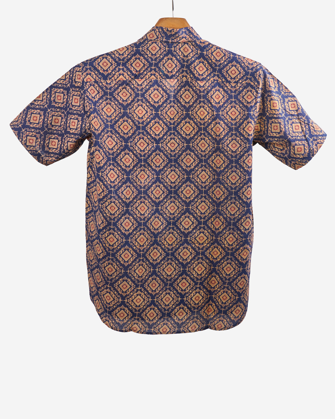 Hand Blockprinted Cotton Half Sleeve Shirt for Men - Regular Fit - Dark Blue