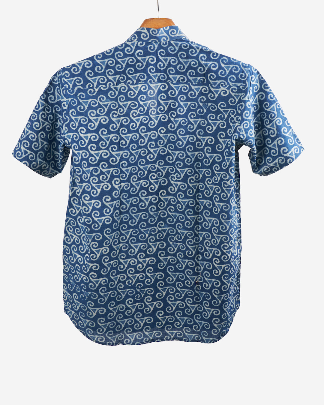 Hand Blockprinted Cotton Half Sleeve Shirt for Men - Regular Fit - Indigo Blue