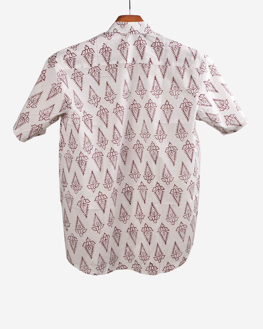 Hand Block printed Cotton Half Sleeve Shirt for Men - Regular Fit - White