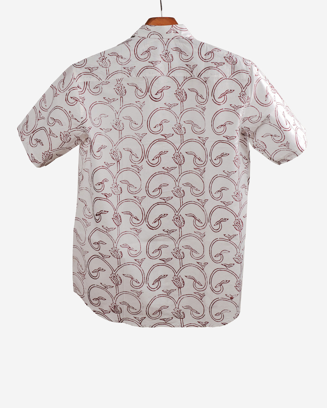 Hand Blockprinted Cotton Half Sleeve Shirt for Men - Regular Fit - White