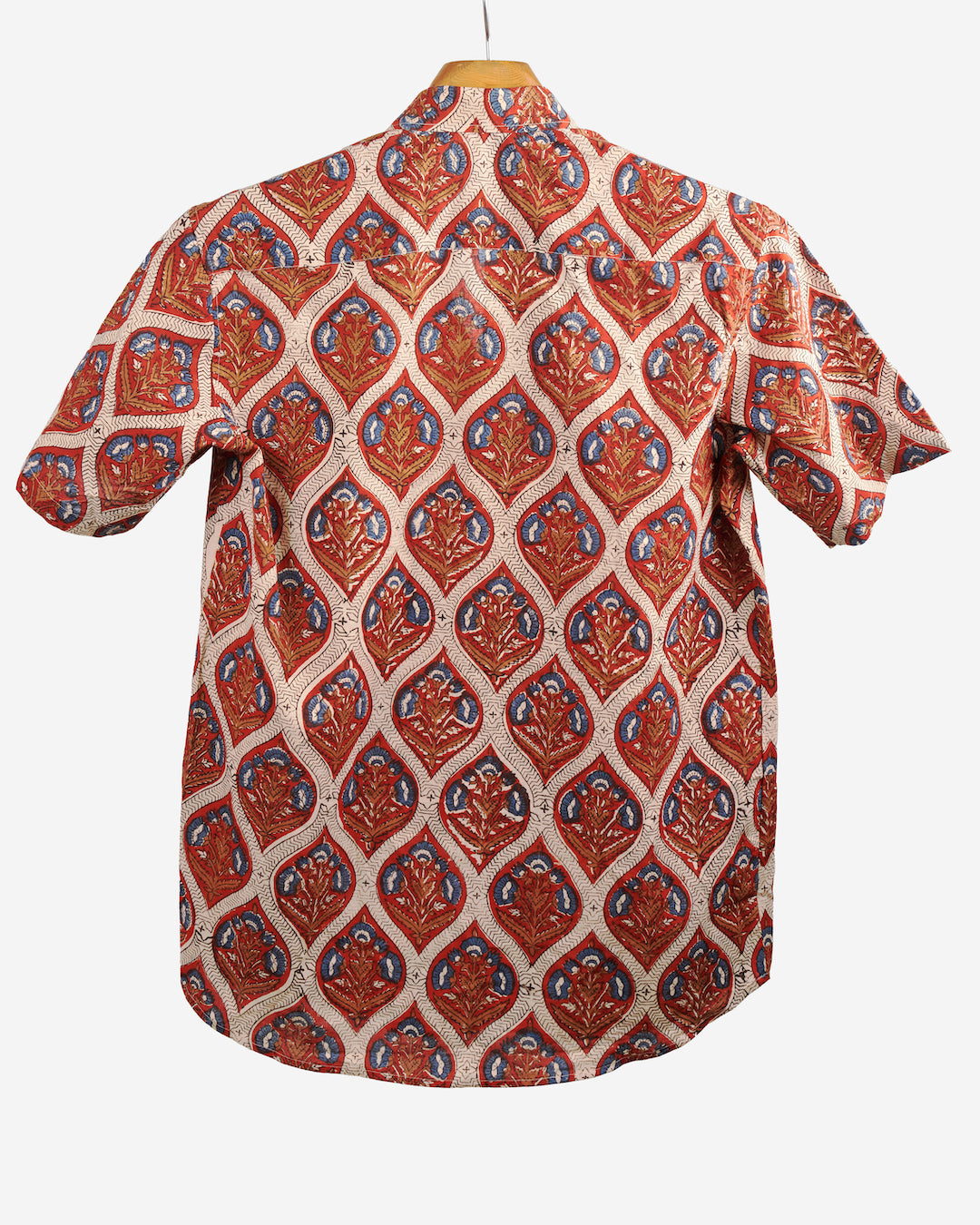 Hand Blockprinted Cotton Half Sleeve Shirt for Men - Regular Fit - Brown
