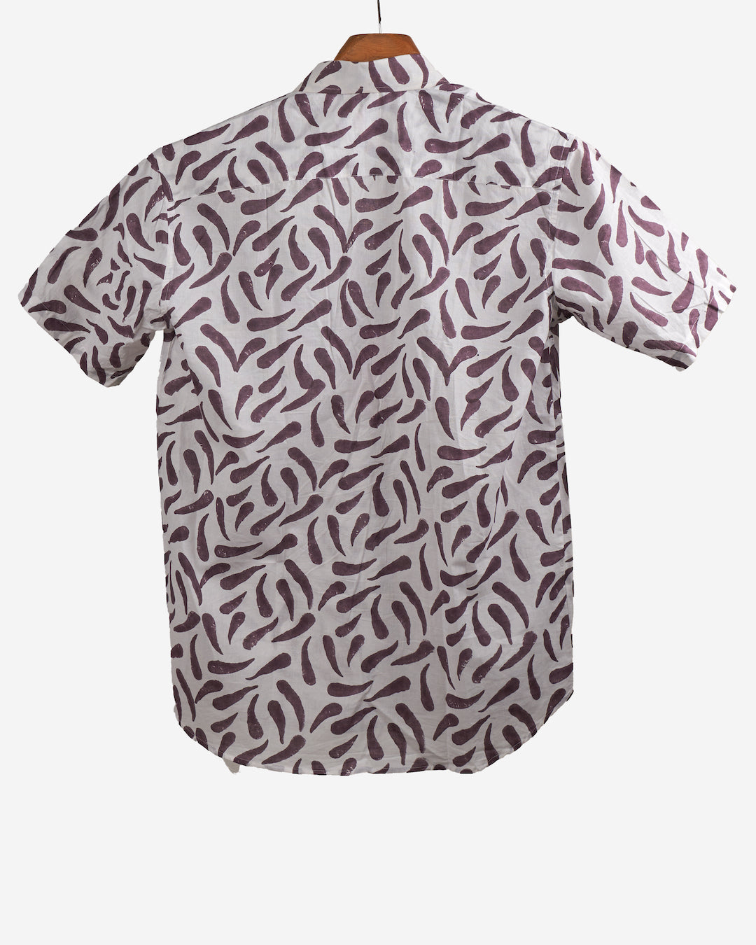 Hand Blockprinted Cotton Half Sleeve Shirt for Men - Regular Fit - White Purple