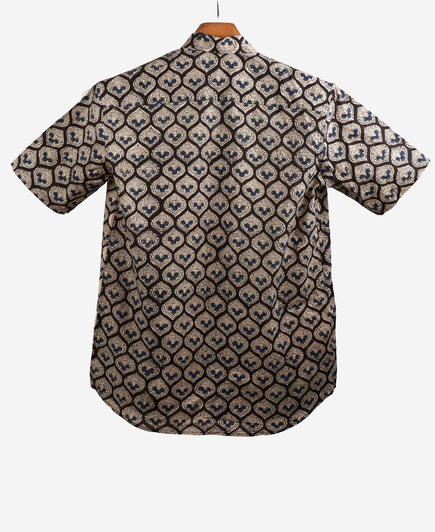 Hand Blockprinted Cotton Half Sleeve Shirt for Men - Regular Fit - Black