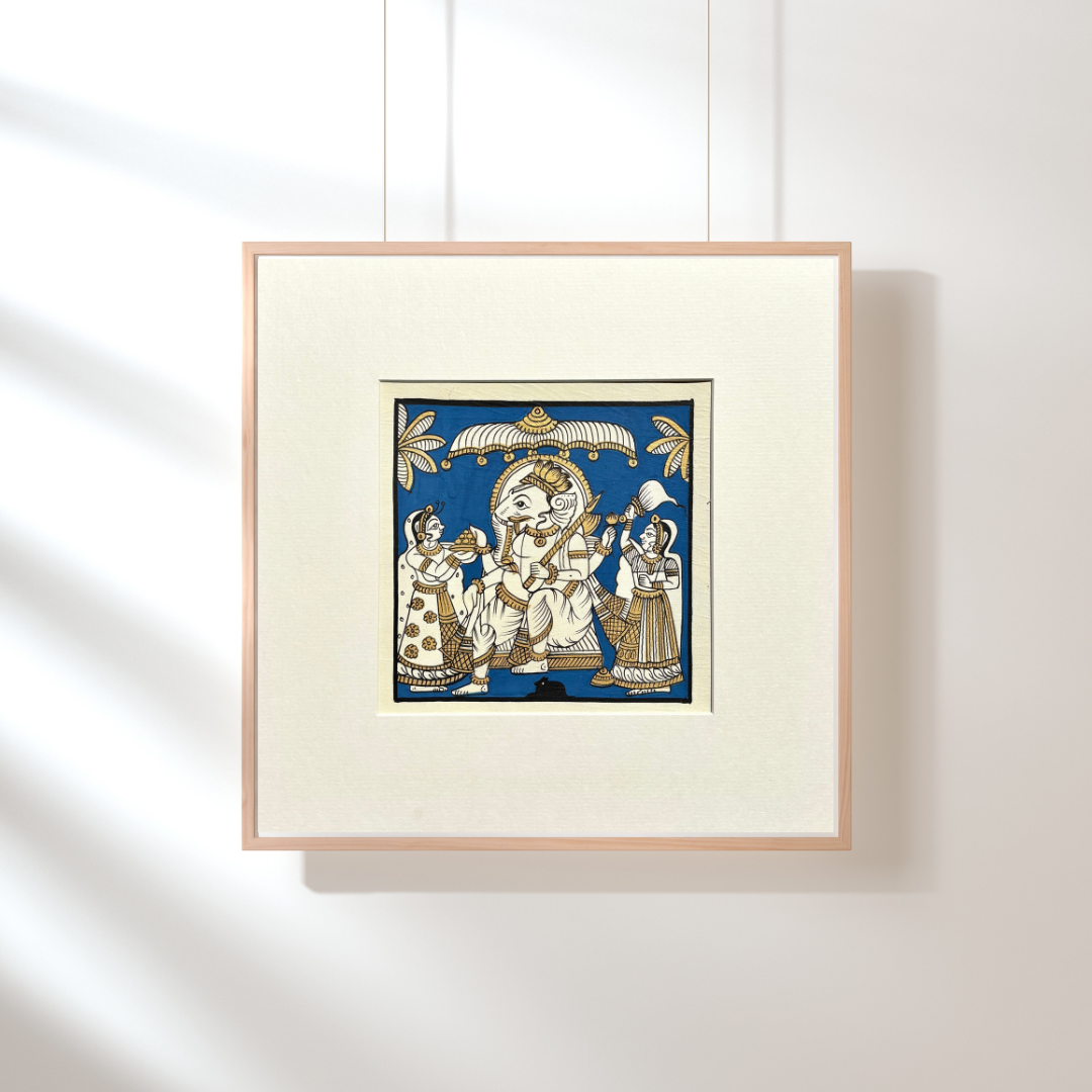 Phad Painting from Rajasthan | Handpainted | Natural Colors | Navy Blue | 5.5 x 5.5 inch