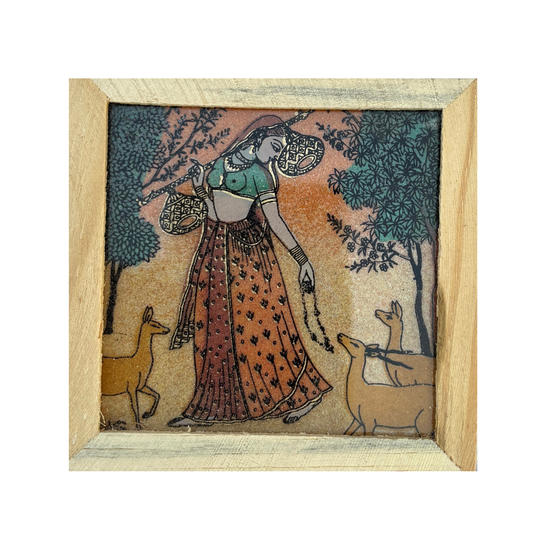 Wooden Sand Painting Tea Coaster - Set of 6