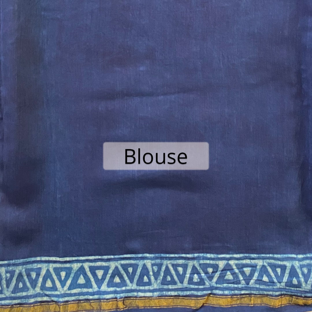 Hand Blockprinted Chanderi Silk Saree-Indigo