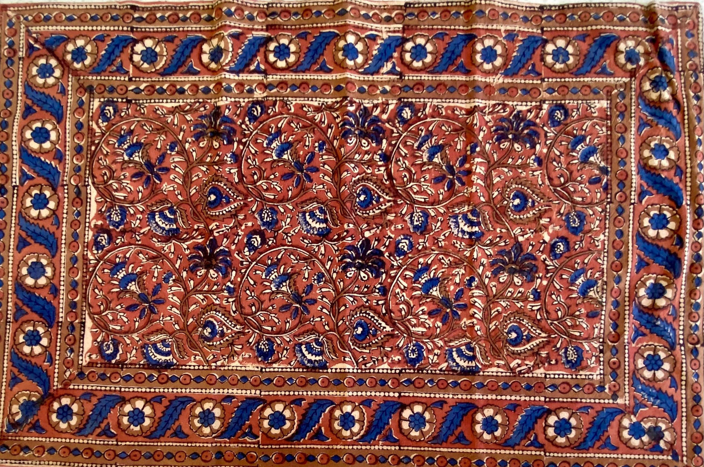 Hand Blockprinted Kalamkari Cotton Double Bedsheet With Pillow Covers