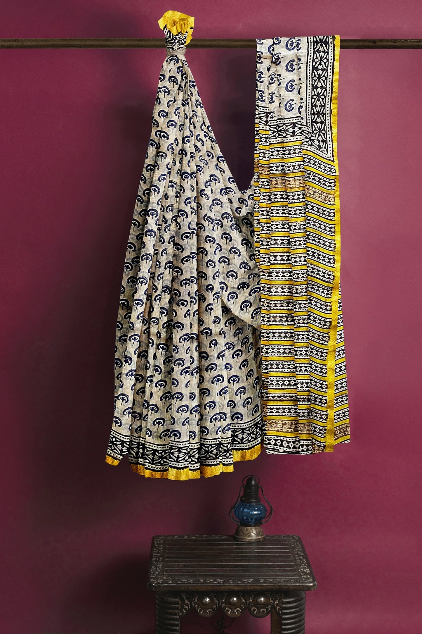Hand Blockprinted Maheshwari Saree