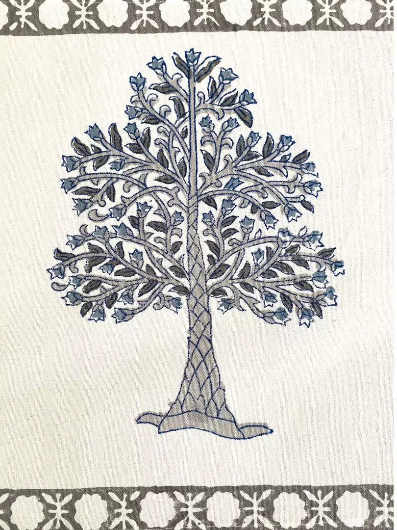 Hand blockprinted table runner Grey Tree design Exporter