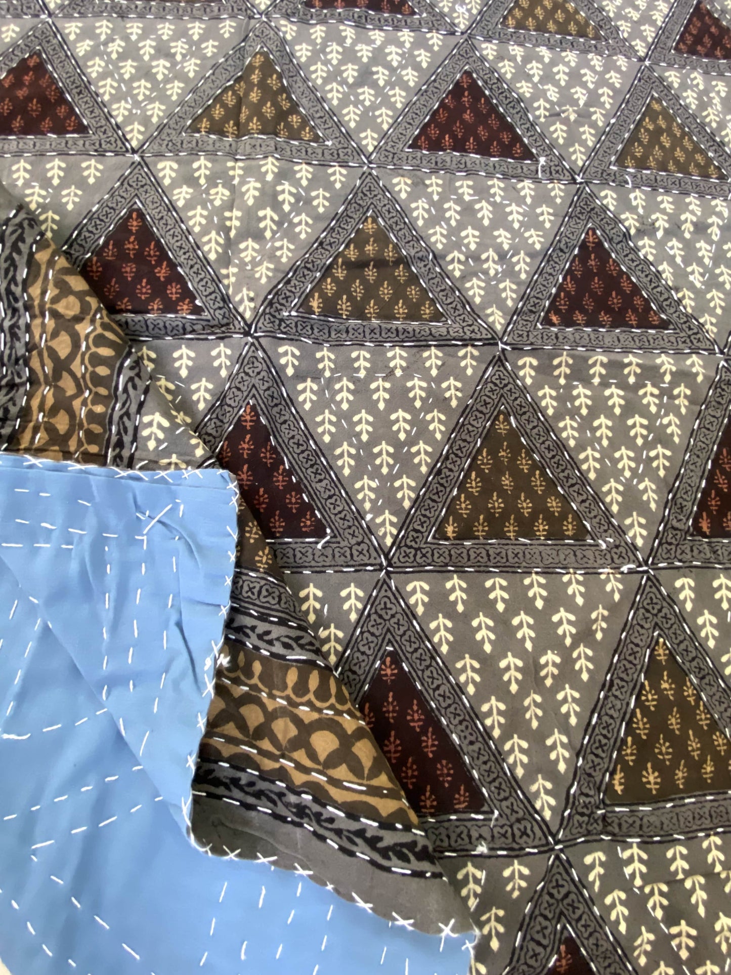 Hand made Kantha Blockprinted Cotton Bedcover