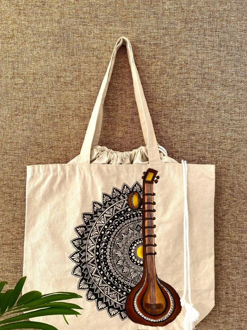 Handpainted balloon tote bag-Mandala Design