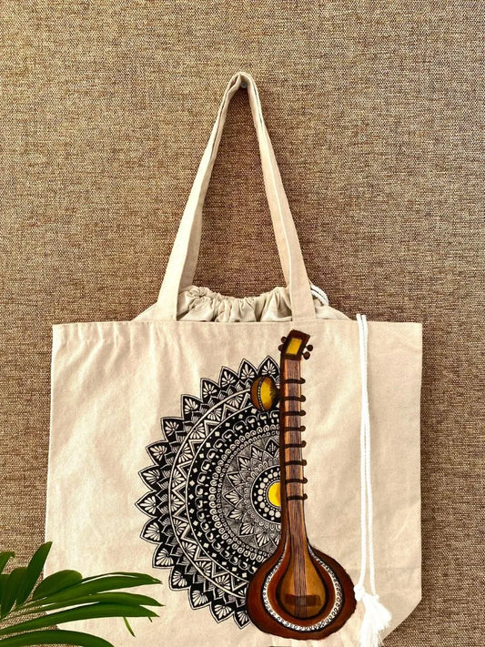 Handpainted balloon tote bag-Mandala Design