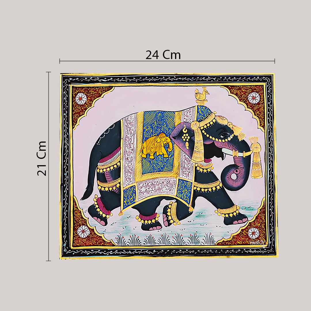 Rajasthani Miniature painting- Handcrafted by Mahesh Vishnoi elephant pink background