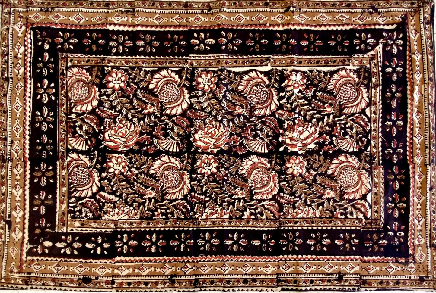 Hand Blockprinted Kalamkari Cotton Double Bedsheet With Pillow Covers